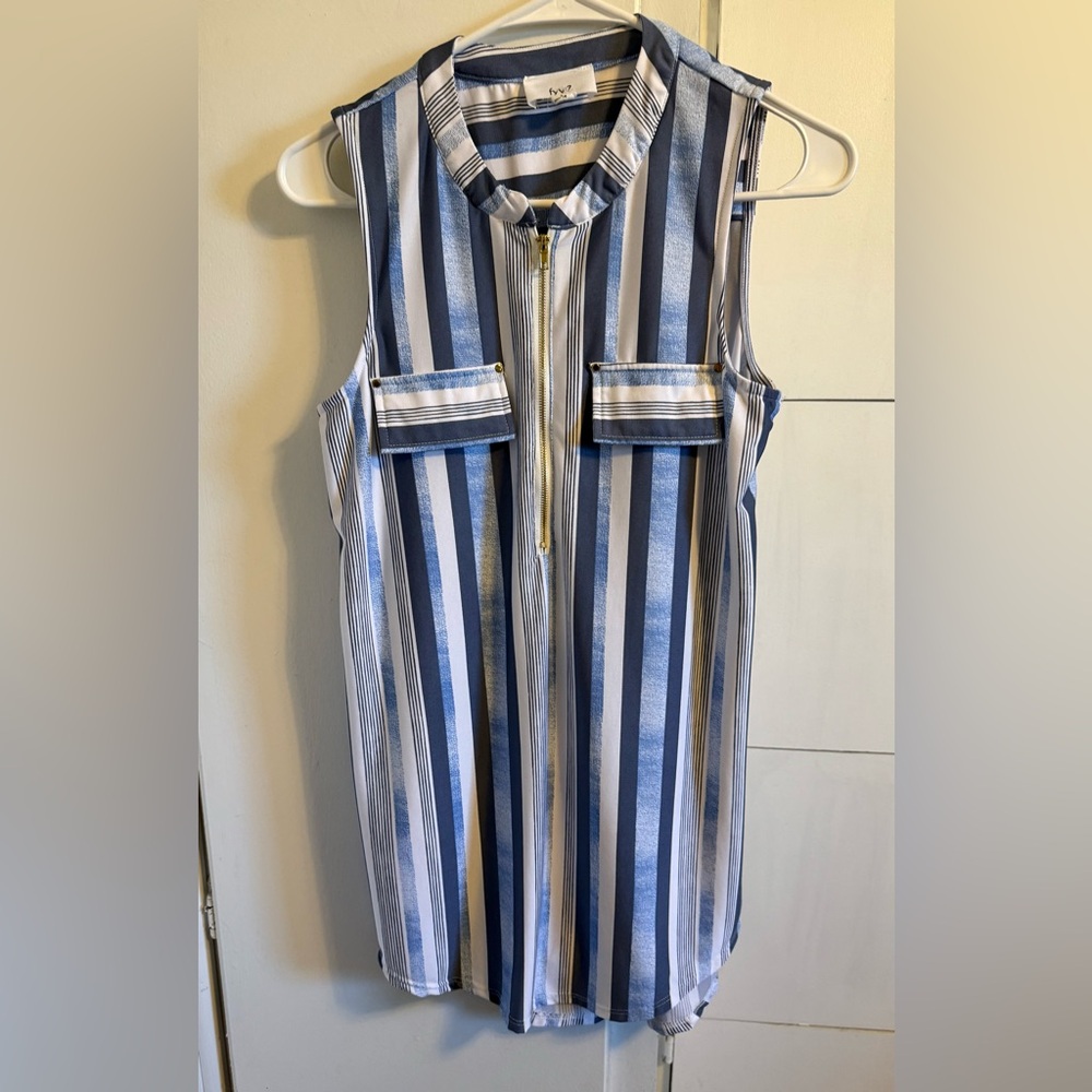 Frye Blue and White Striped Sleeveless Tunic